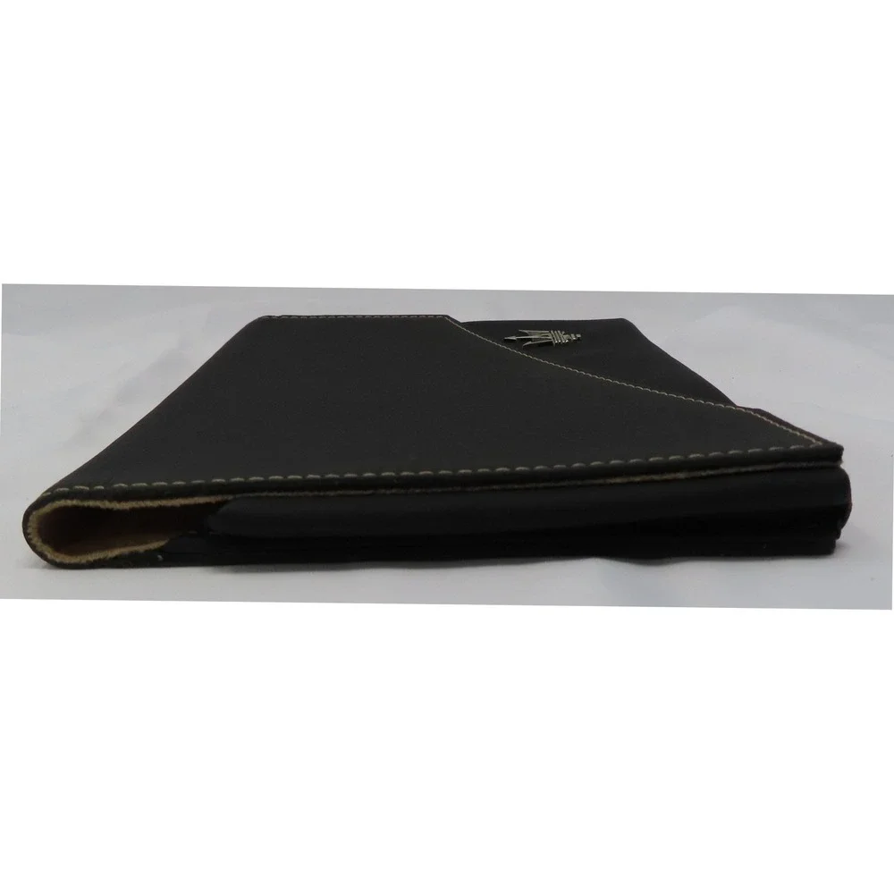 Maserati Black Leather Owners Manual Case Portfolio Document Holder Trident Logo
